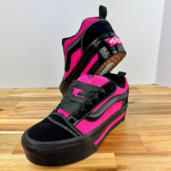 VANS Knu Skate Platform Stacked Skateboarding Sneakers Black/Hot-Pink/Satin Lace - Picture 8 of 8